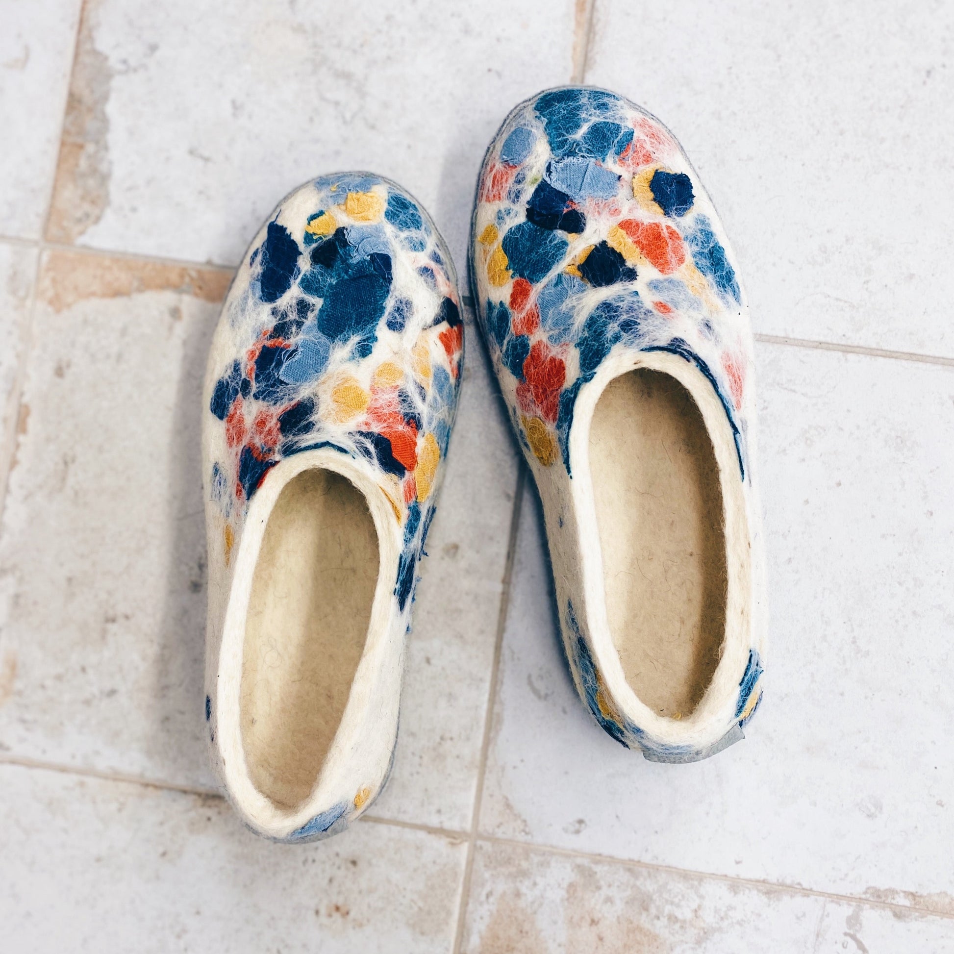 burebure felted wool and natural linen house slippers for women