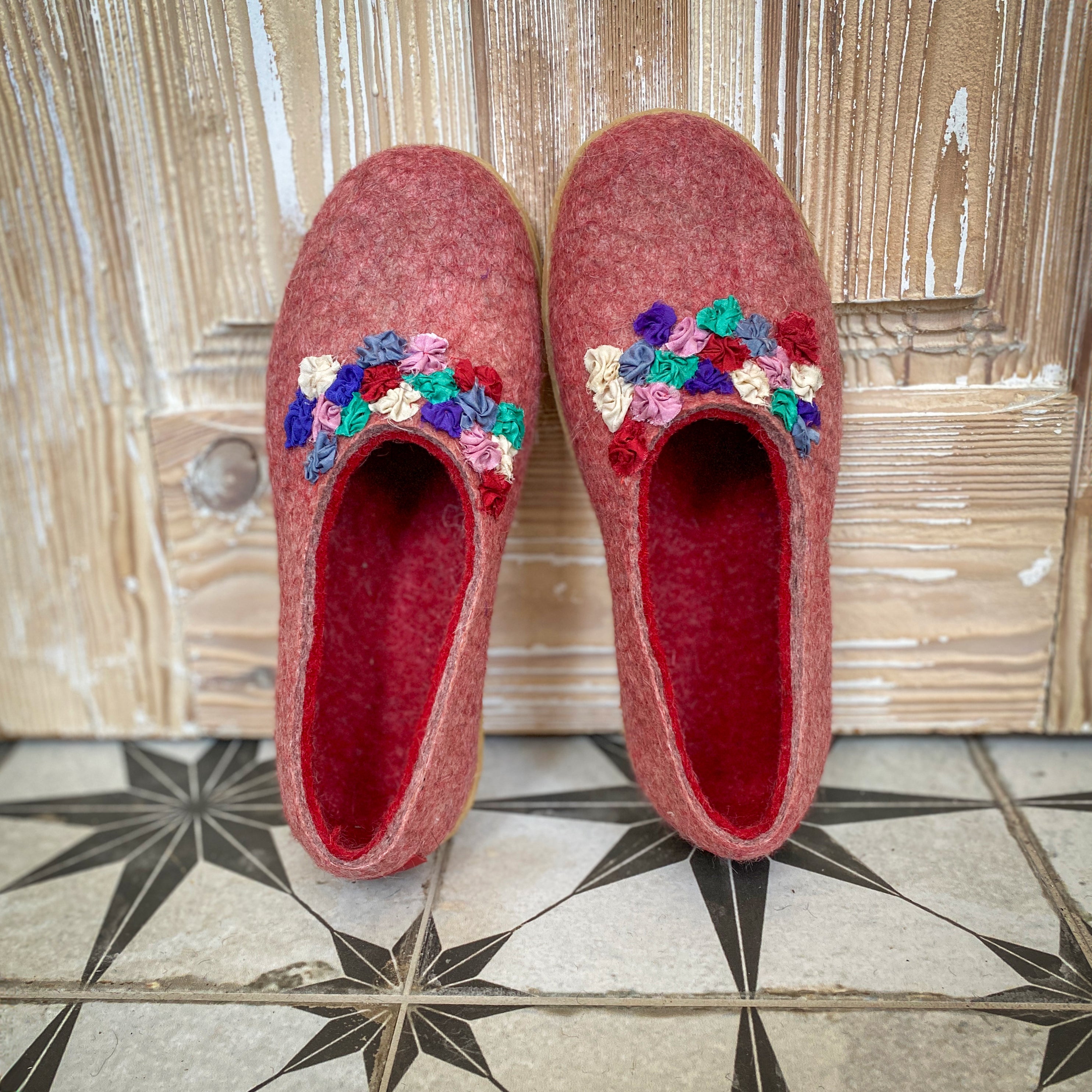 Women's Felted Slippers with Sari Silk Ribbons BureBure Zero