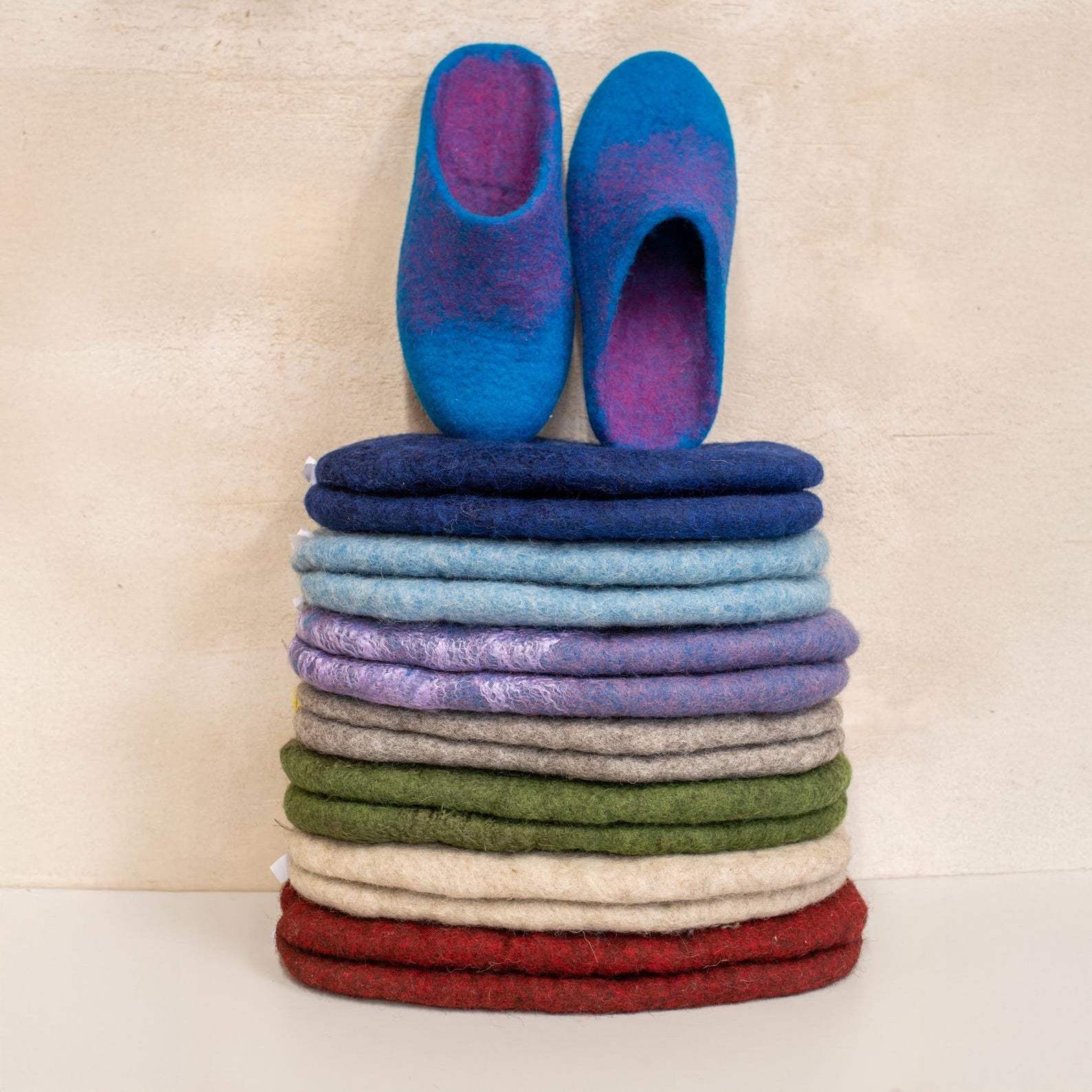 2in1 Lavender/Dark Pink | Felted Wool House Slippers For Women