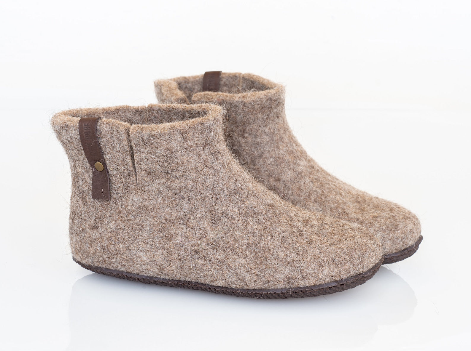 Beige WOOBOOTS Low Mid Ankle Bootie Style Slippers Handmade from