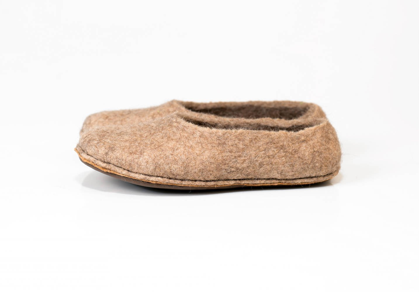 Beige felted sheep and alpaca wool slippers for women