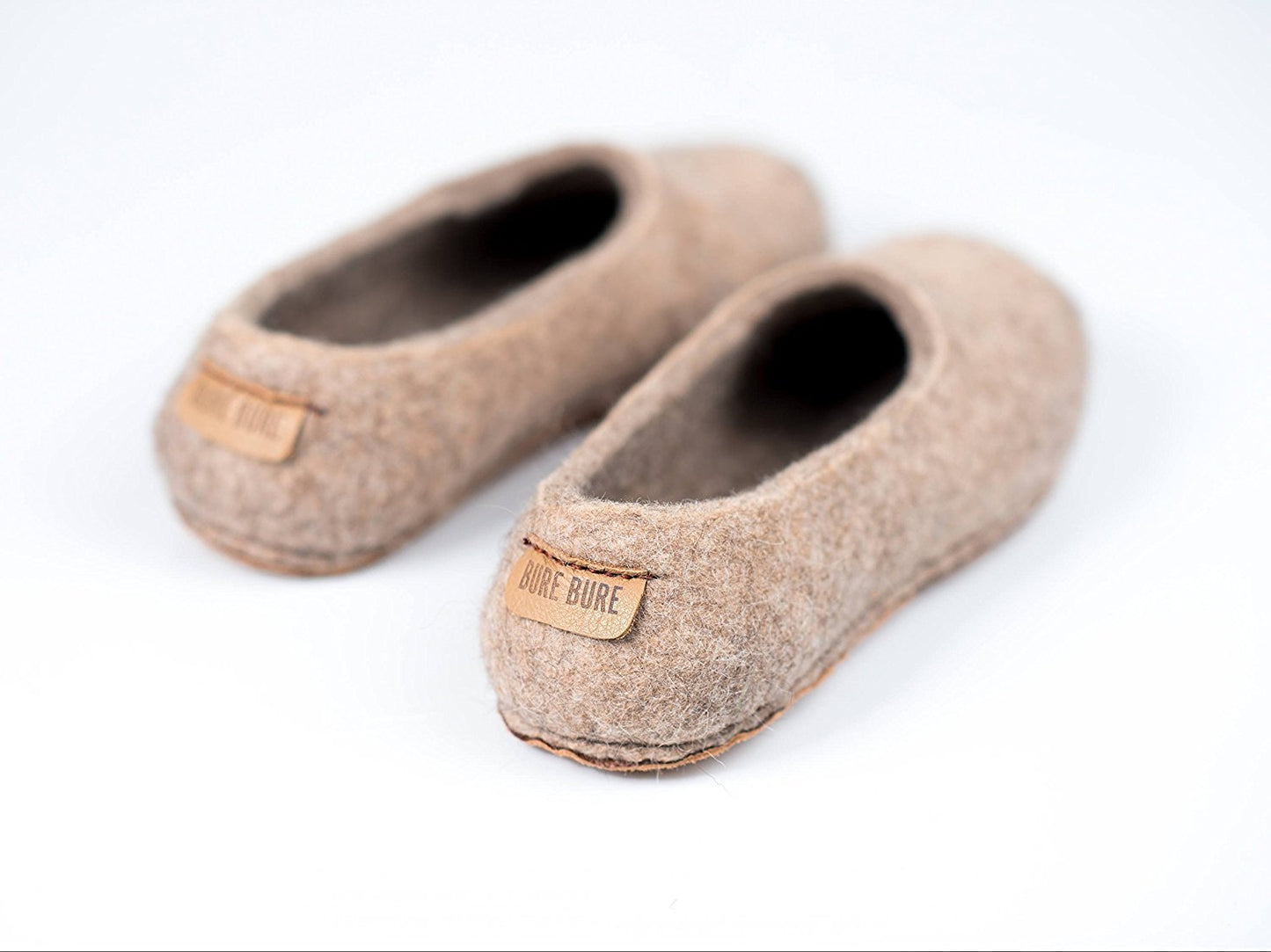 Beige felted sheep and alpaca wool slippers for women