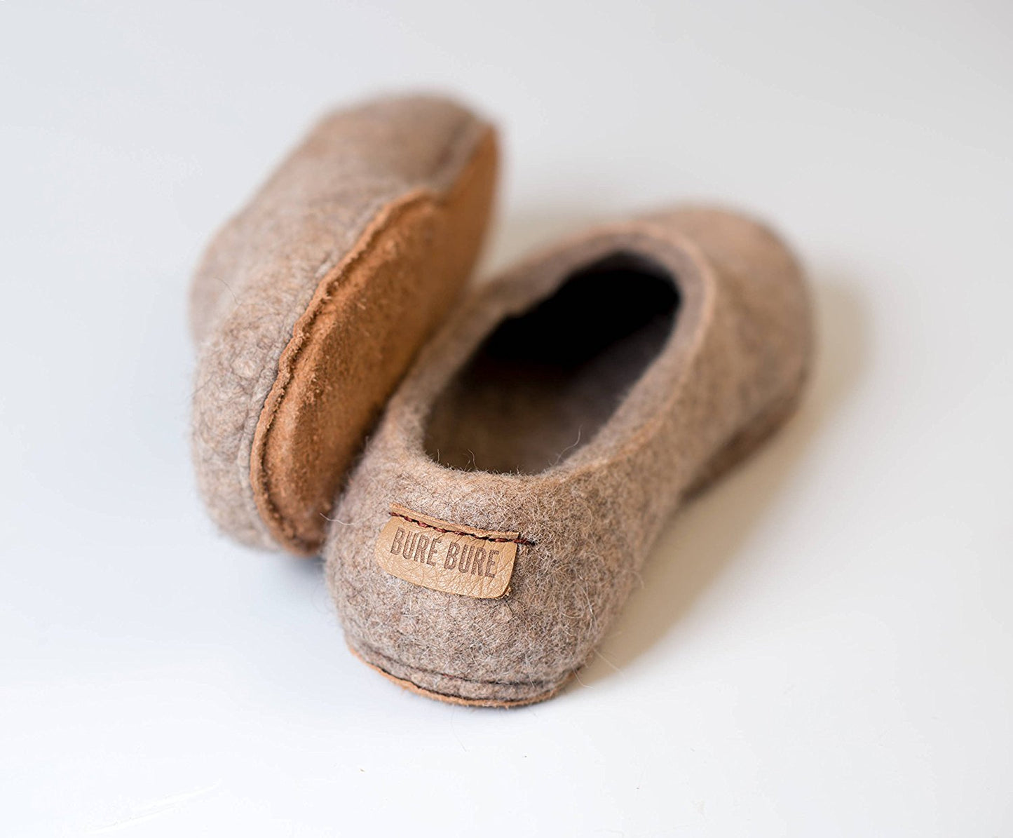 Beige felted sheep and alpaca wool slippers for women