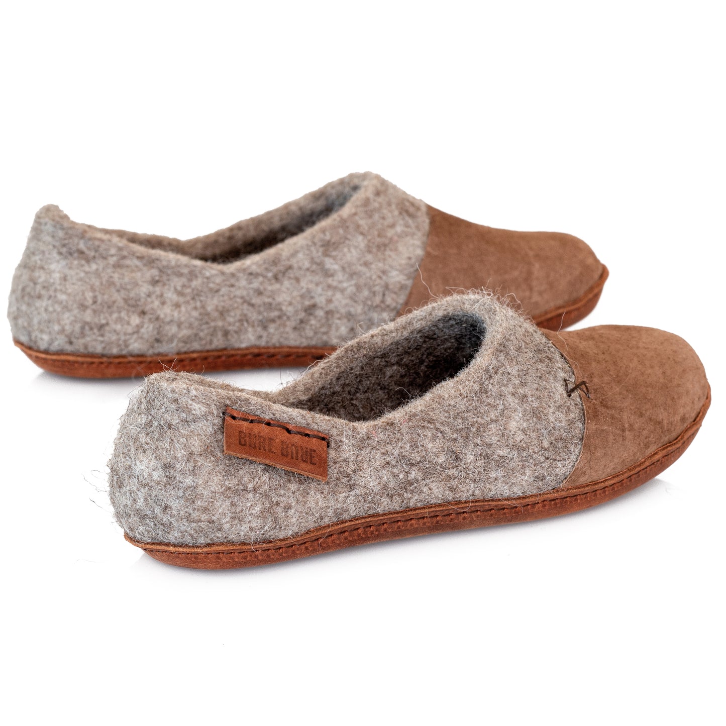 WOOCAPS Felted Clogs with Suede Toe Caps, Wool Slippers for Men from Undyed Natural Beige Sheep Wool.