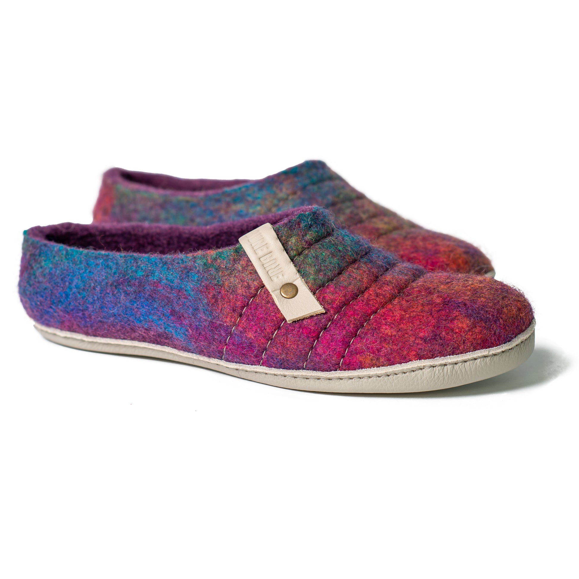 Purple Rainbow Low Cut Felted Wool Clogs for Women with White Recycled Leather Soles - Cocoon collection