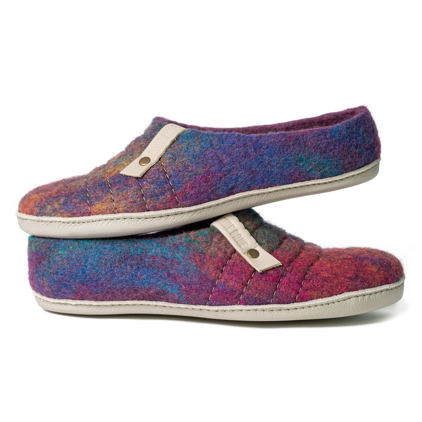 Purple Rainbow Low Cut Felted Wool Clogs for Women with White Recycled Leather Soles - Cocoon collection
