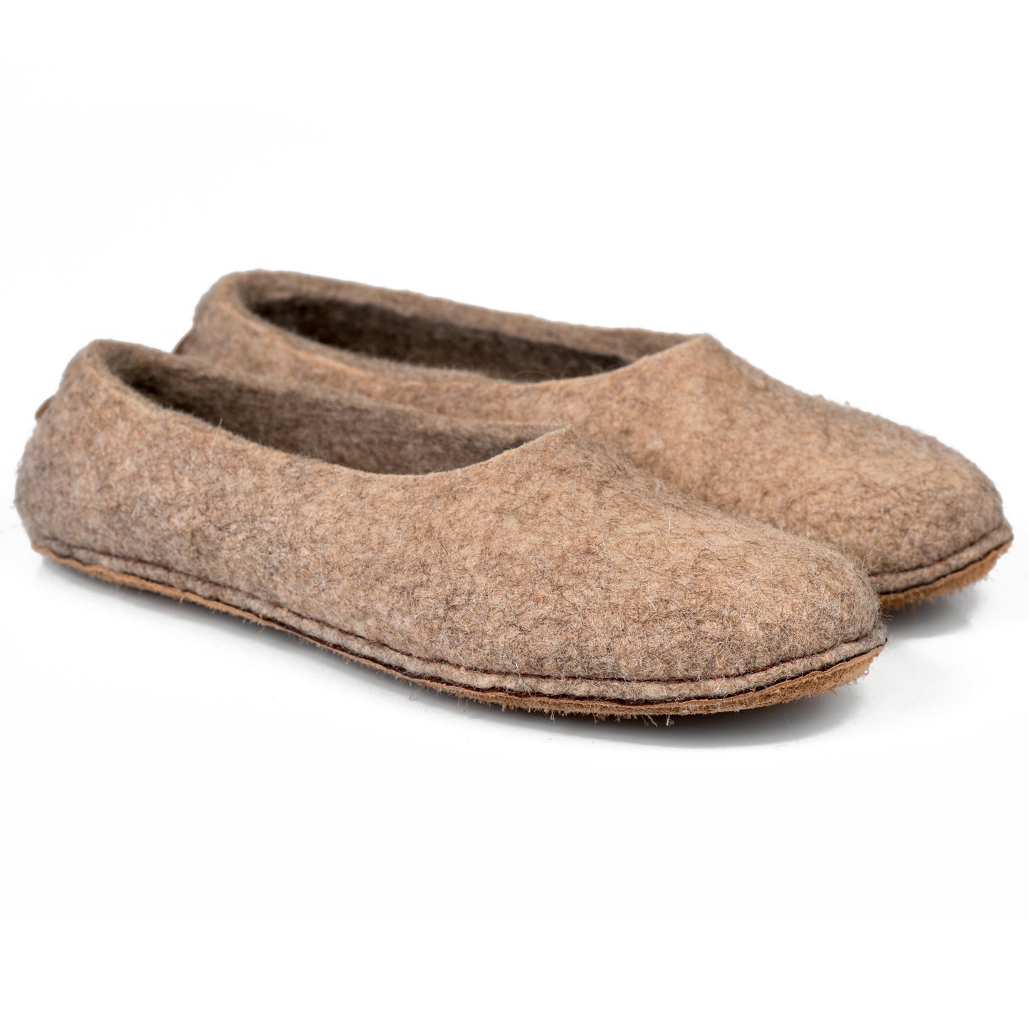 Beige felted sheep and alpaca wool slippers for women