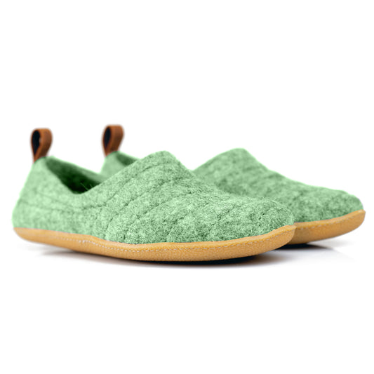 Pale Green COCOON slippers with pull loop and sturdy stitching