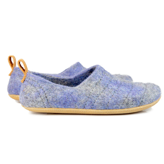 Grey  and Baby Blue COCOON clog-style slippers with a leather pull loop & sturdy stitching