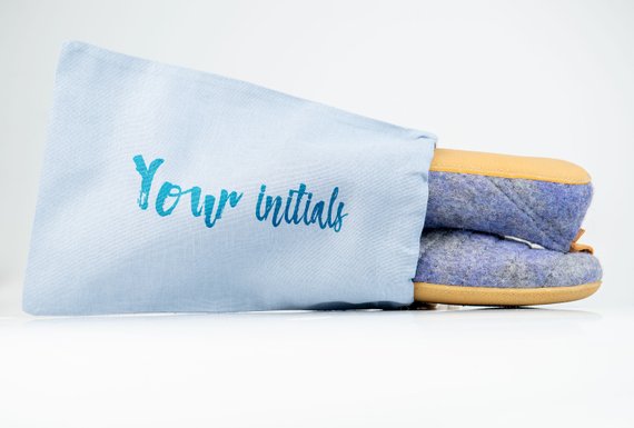 Womens Bedroom Slippers in a Personalized Linen Bag with your Initials