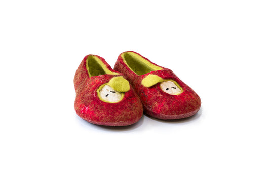 Felted woolen Bure Bure slippers with magical Christmas apples