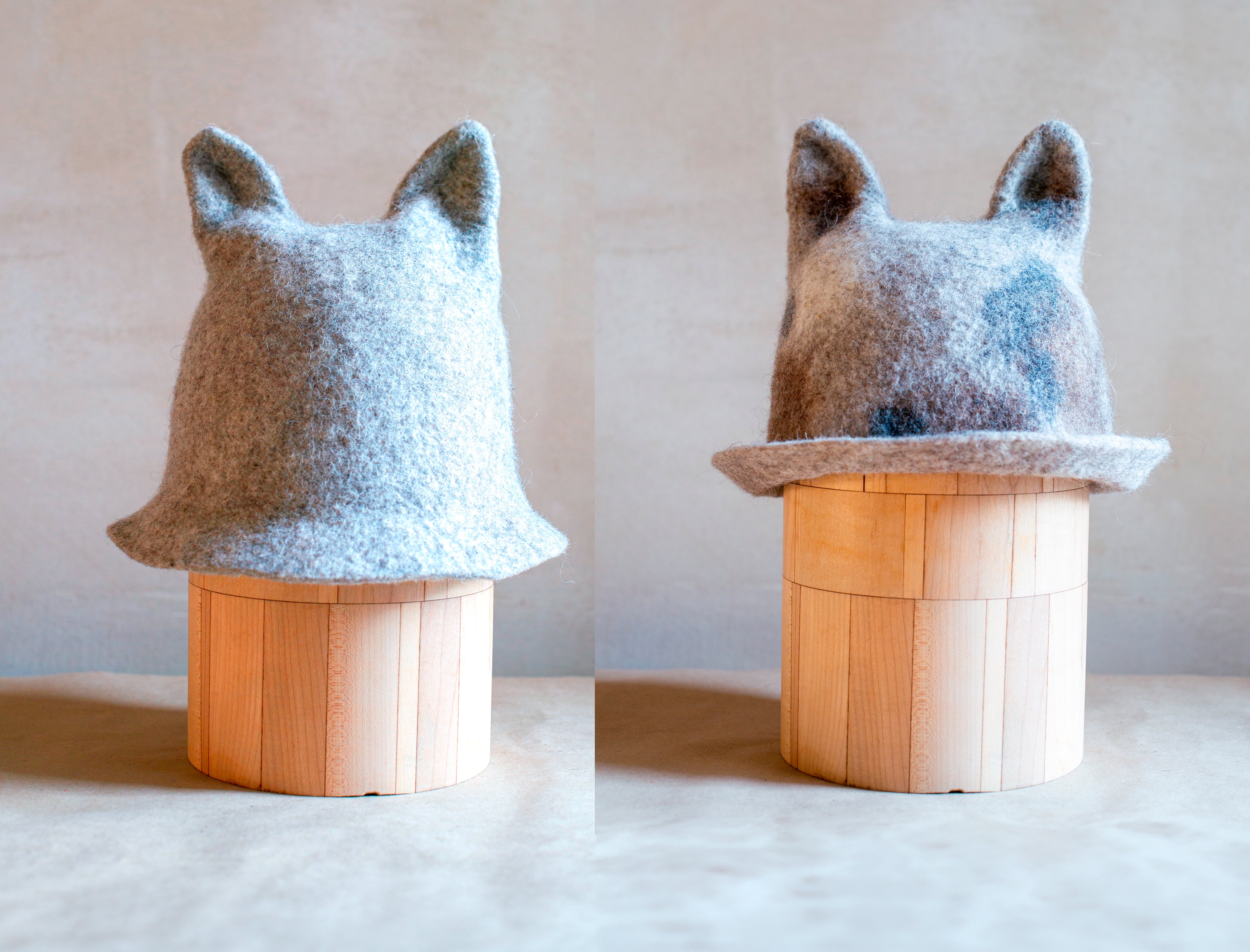 Cat Ears Double-Sided Felted Wool Sauna Hat - Custom Name
