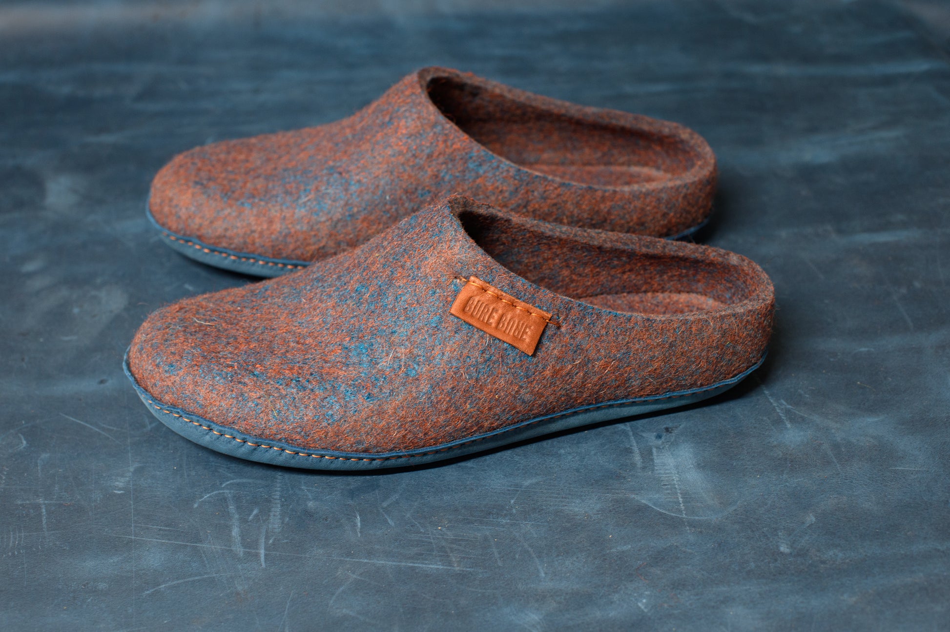 [felted_slippers],[wool_slippers], [burebure_slippers], [warm_wool_slippers], Semi-enclosed heel men's slippers - Rusted Metal, BureBure shoes and slippers