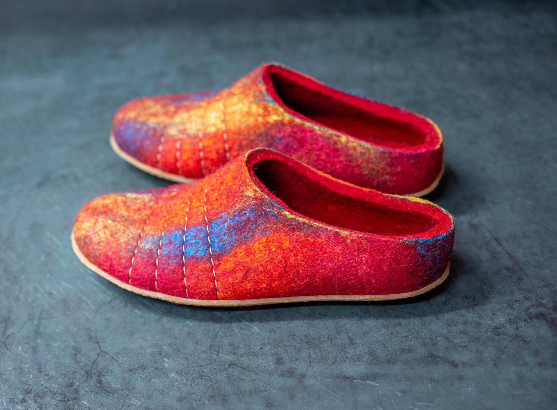 [felted_slippers],[wool_slippers], [burebure_slippers], [warm_wool_slippers], Poppy Red  Rainbow women's slippers, BureBure shoes and slippers