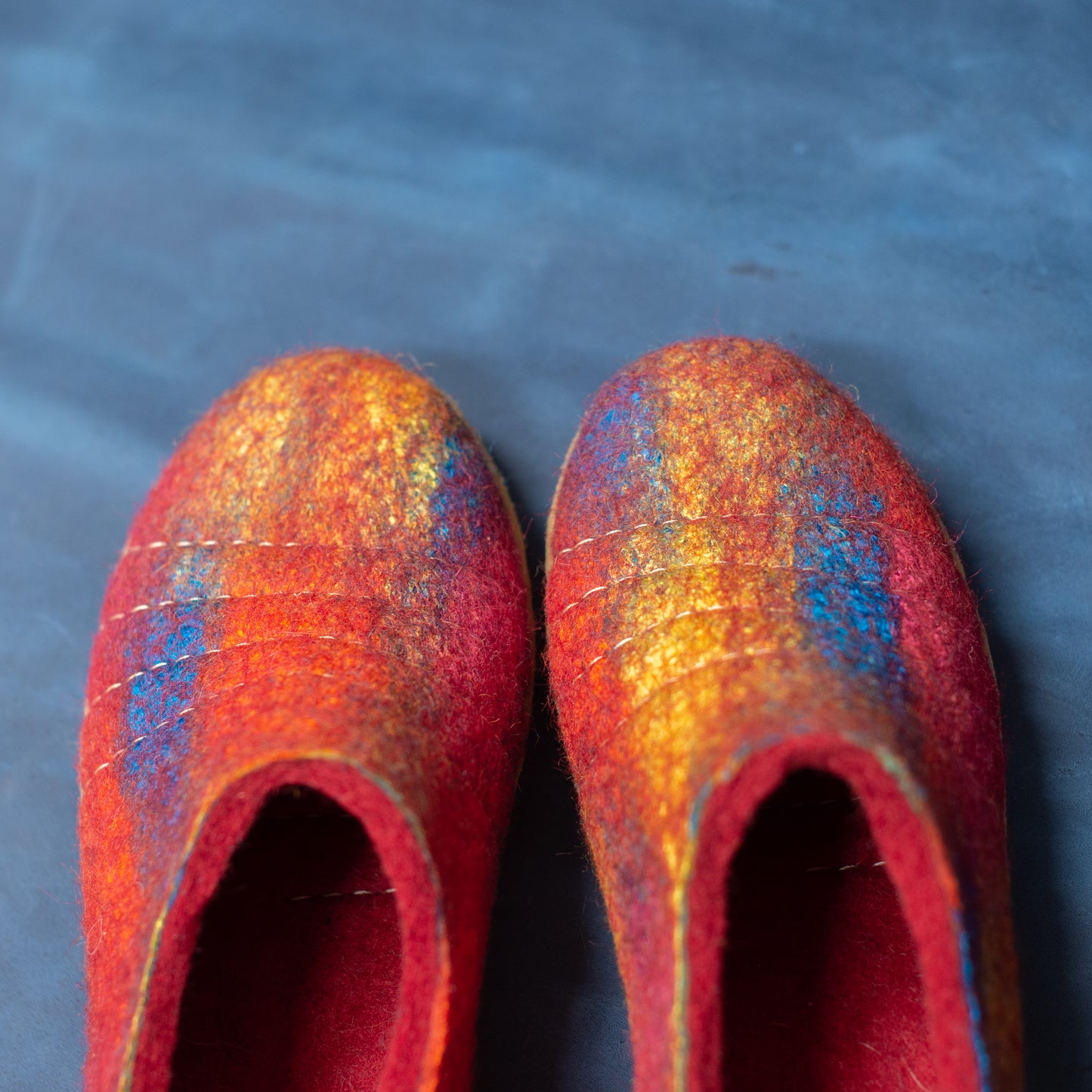 [felted_slippers],[wool_slippers], [burebure_slippers], [warm_wool_slippers], Poppy Red  Rainbow women's slippers, BureBure shoes and slippers