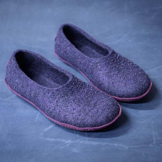 [felted_slippers],[wool_slippers], [burebure_slippers], [warm_wool_slippers], MARGOT - Aubergine - Customisable ballerinas slippers, BureBure shoes and slippers