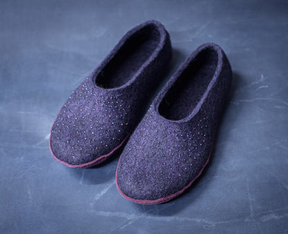 [felted_slippers],[wool_slippers], [burebure_slippers], [warm_wool_slippers], MARGOT - Dark Blue - Customisable ballerinas slippers, BureBure shoes and slippers