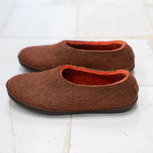 Women's Sheep & Alpaca Wool Slippers - Brown/Orange - Ready to ship