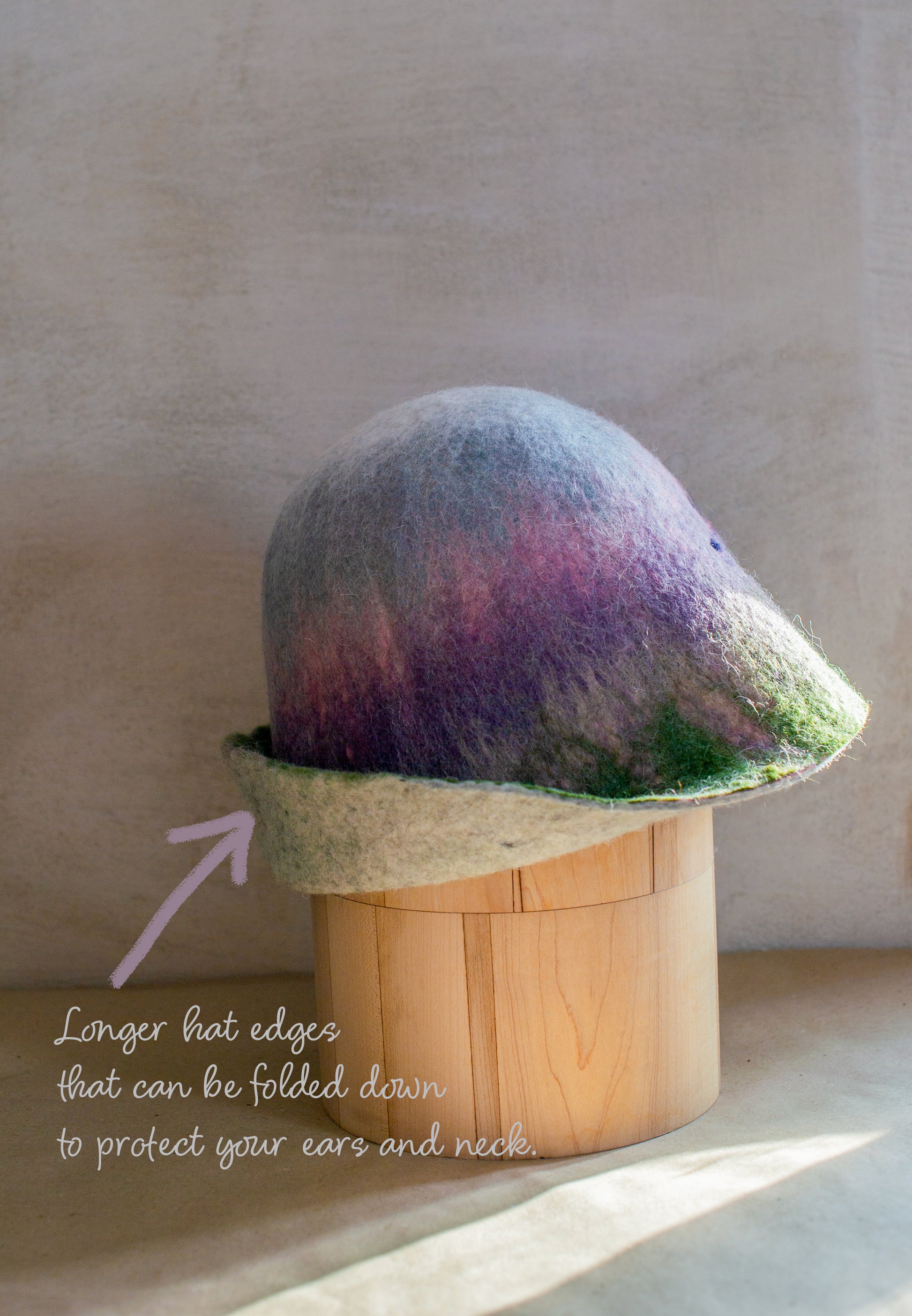 [felted_slippers],[wool_slippers], [burebure_slippers], [warm_wool_slippers], Double-Sided Felted Wool Sauna Hat - Custom Name Personalization Available, BureBure handmade felted wool slippers