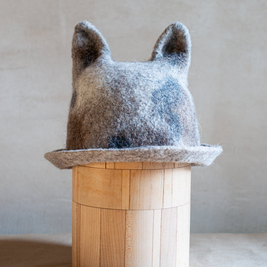 [felted_slippers],[wool_slippers], [burebure_slippers], [warm_wool_slippers], Cat Ears Double-Sided Felted Wool Sauna Hat - Custom Name Personalization Available, BureBure handmade felted wool slippers