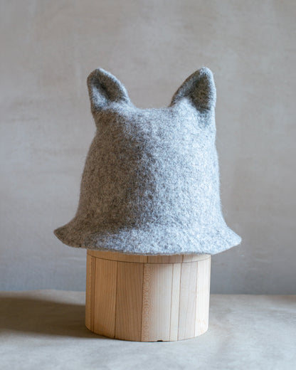 [felted_slippers],[wool_slippers], [burebure_slippers], [warm_wool_slippers], Cat Ears Double-Sided Felted Wool Sauna Hat - Custom Name Personalization Available, BureBure handmade felted wool slippers