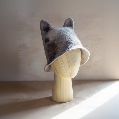[felted_slippers],[wool_slippers], [burebure_slippers], [warm_wool_slippers], Cat Ears Double-Sided Felted Wool Sauna Hat - Custom Name Personalization Available, BureBure handmade felted wool slippers