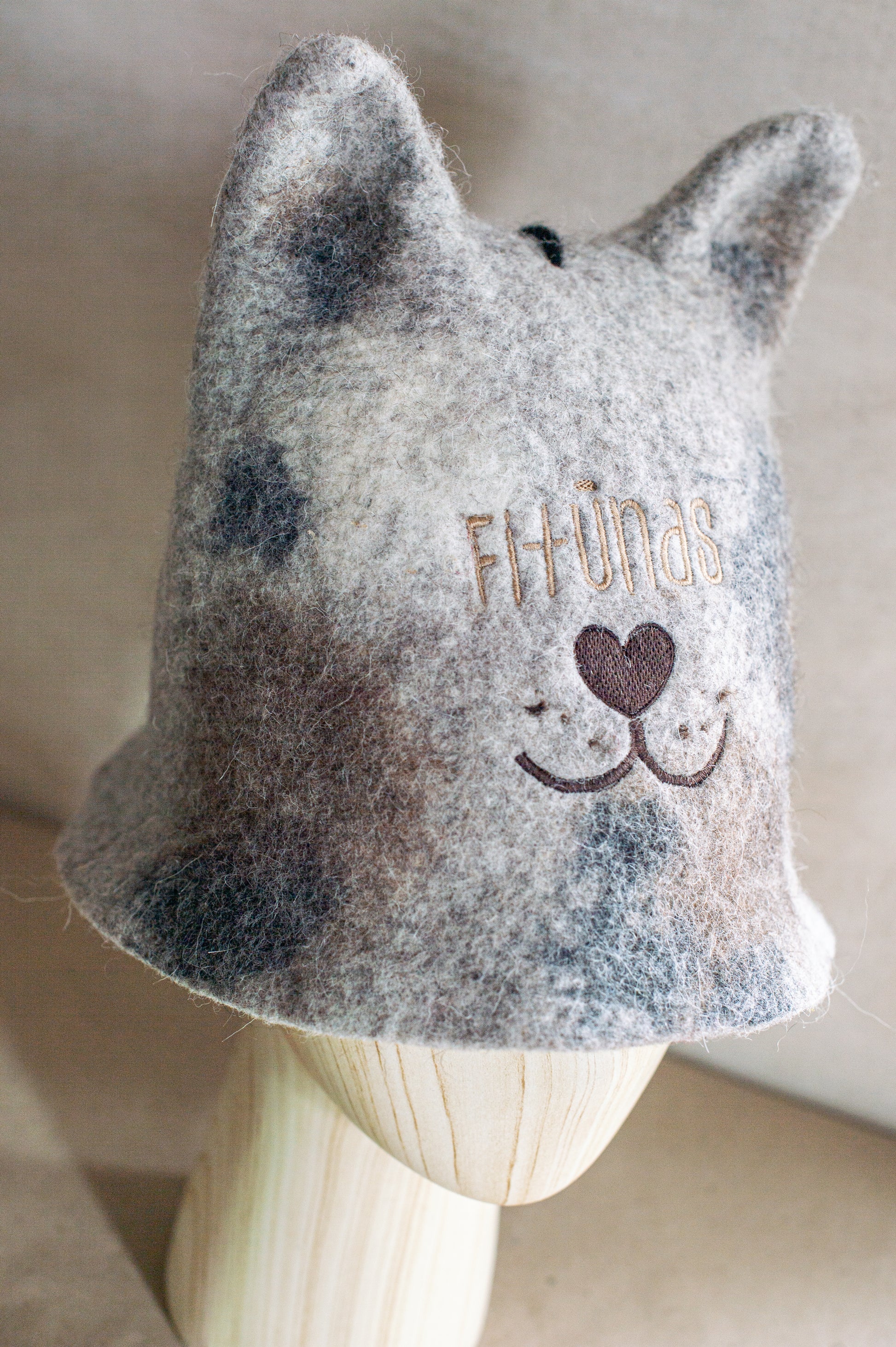 [felted_slippers],[wool_slippers], [burebure_slippers], [warm_wool_slippers], Cat Ears Double-Sided Felted Wool Sauna Hat - Custom Name Personalization Available, BureBure handmade felted wool slippers