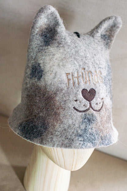 [felted_slippers],[wool_slippers], [burebure_slippers], [warm_wool_slippers], Cat Ears Double-Sided Felted Wool Sauna Hat - Custom Name Personalization Available, BureBure handmade felted wool slippers