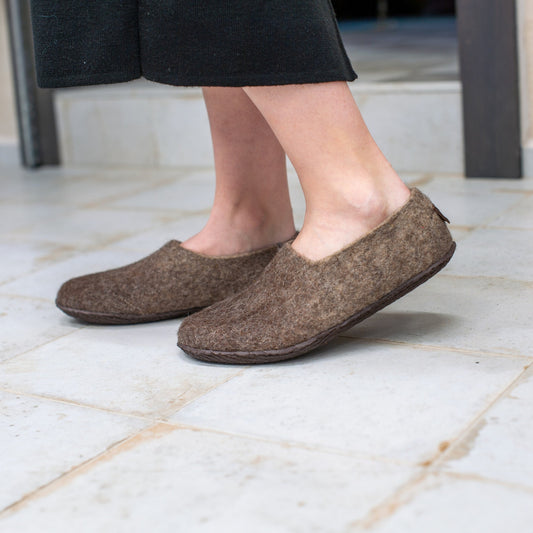 Women's Sheep & Alpaca Wool Slippers - Brown/Beige - Ready to ship