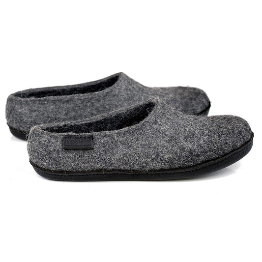[felted_slippers],[wool_slippers], [burebure_slippers], [warm_wool_slippers], Dark Gray sheep wool and black alpaca clogs for Women, Bure Bure wool slippers