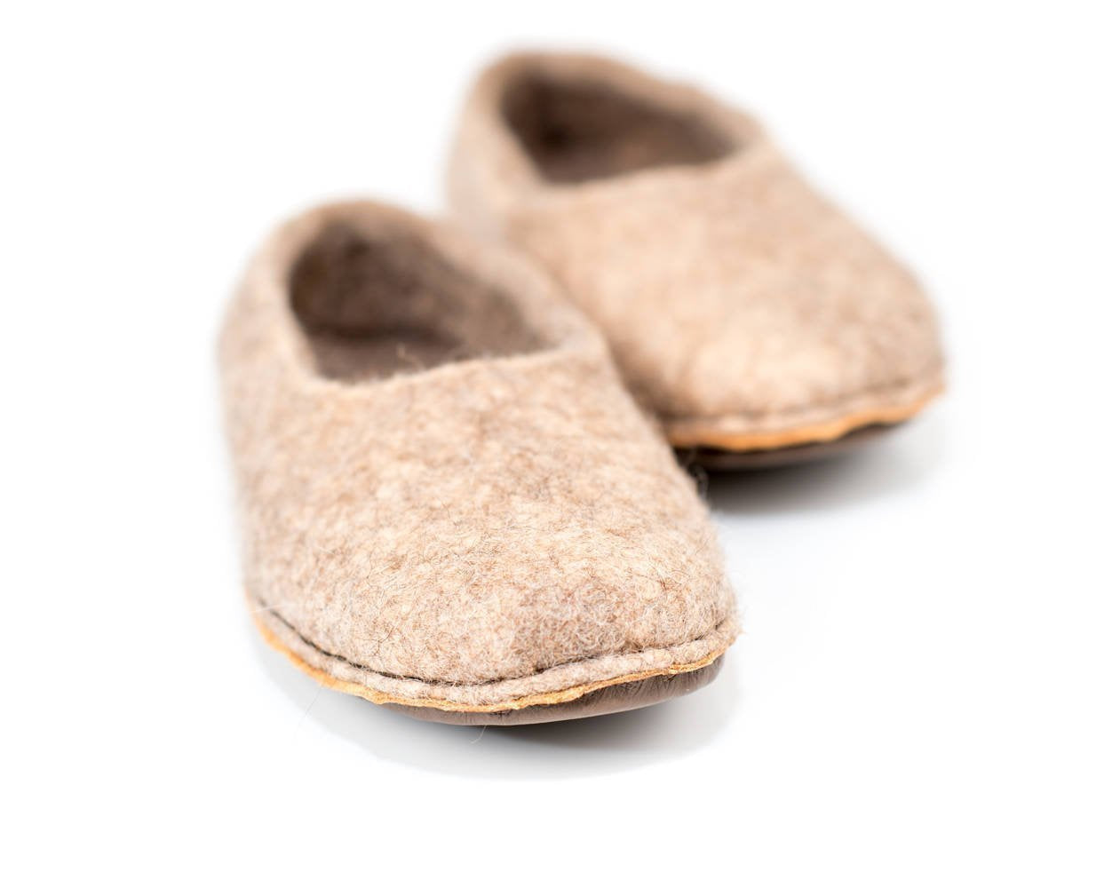 Beige felted sheep and alpaca wool slippers for women