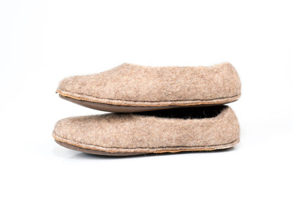 Beige felted sheep and alpaca wool slippers for women