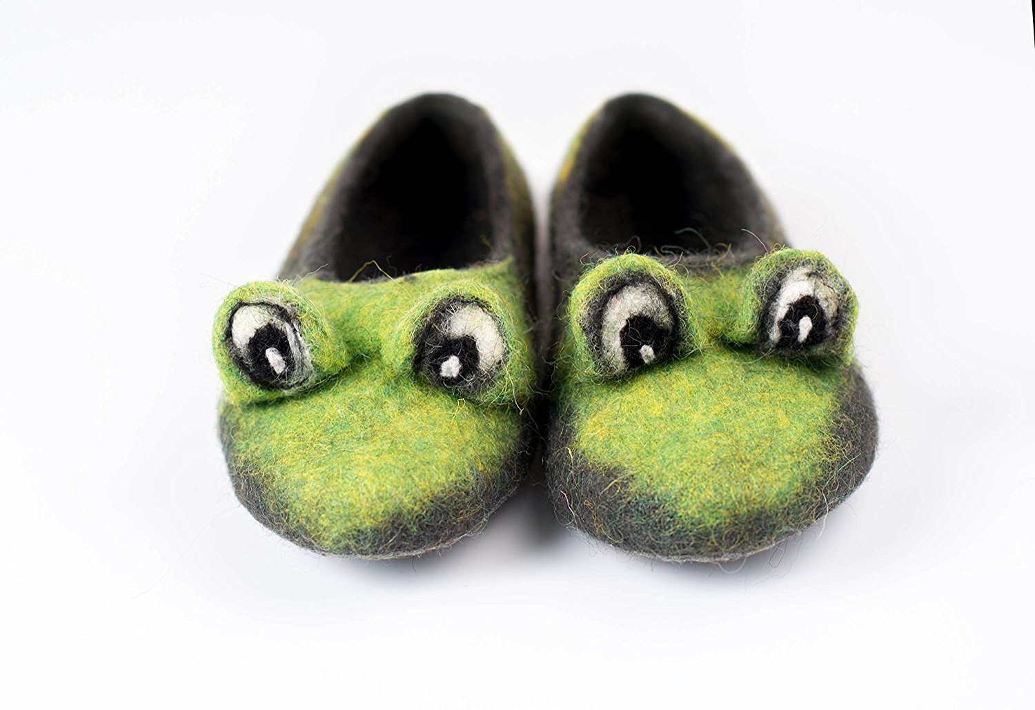 Green Frog toddler slippers – BureBure handmade felted wool slippers