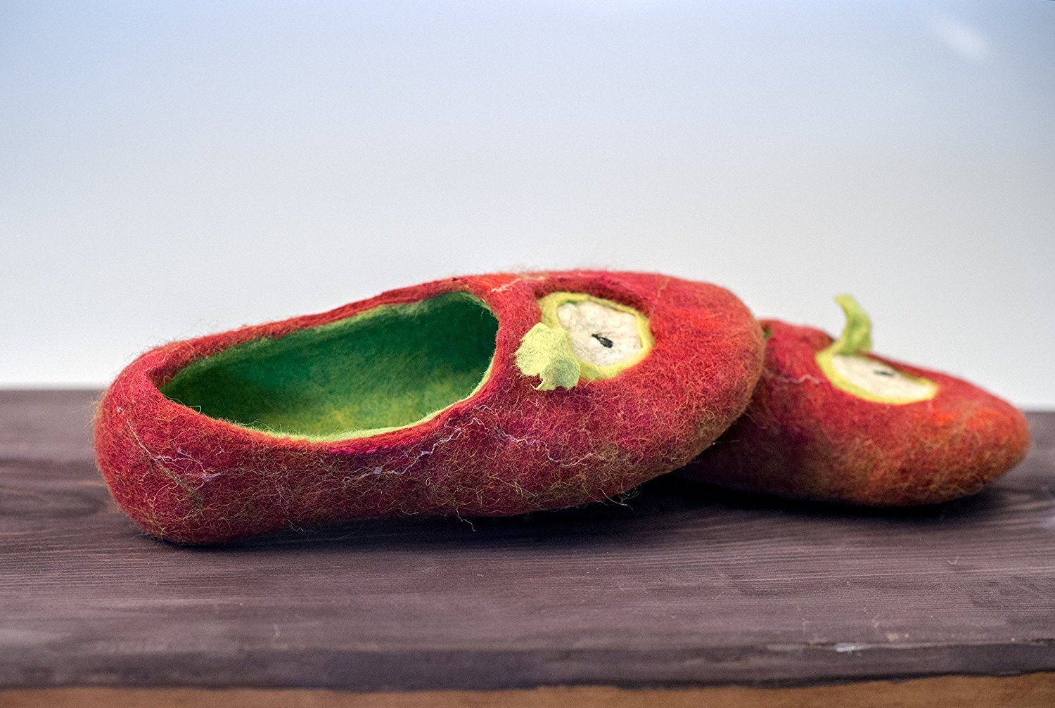 BureBure Handmade Non-Slip Felted Wool Slippers For Women - Red, Sustainable & Comfortable
