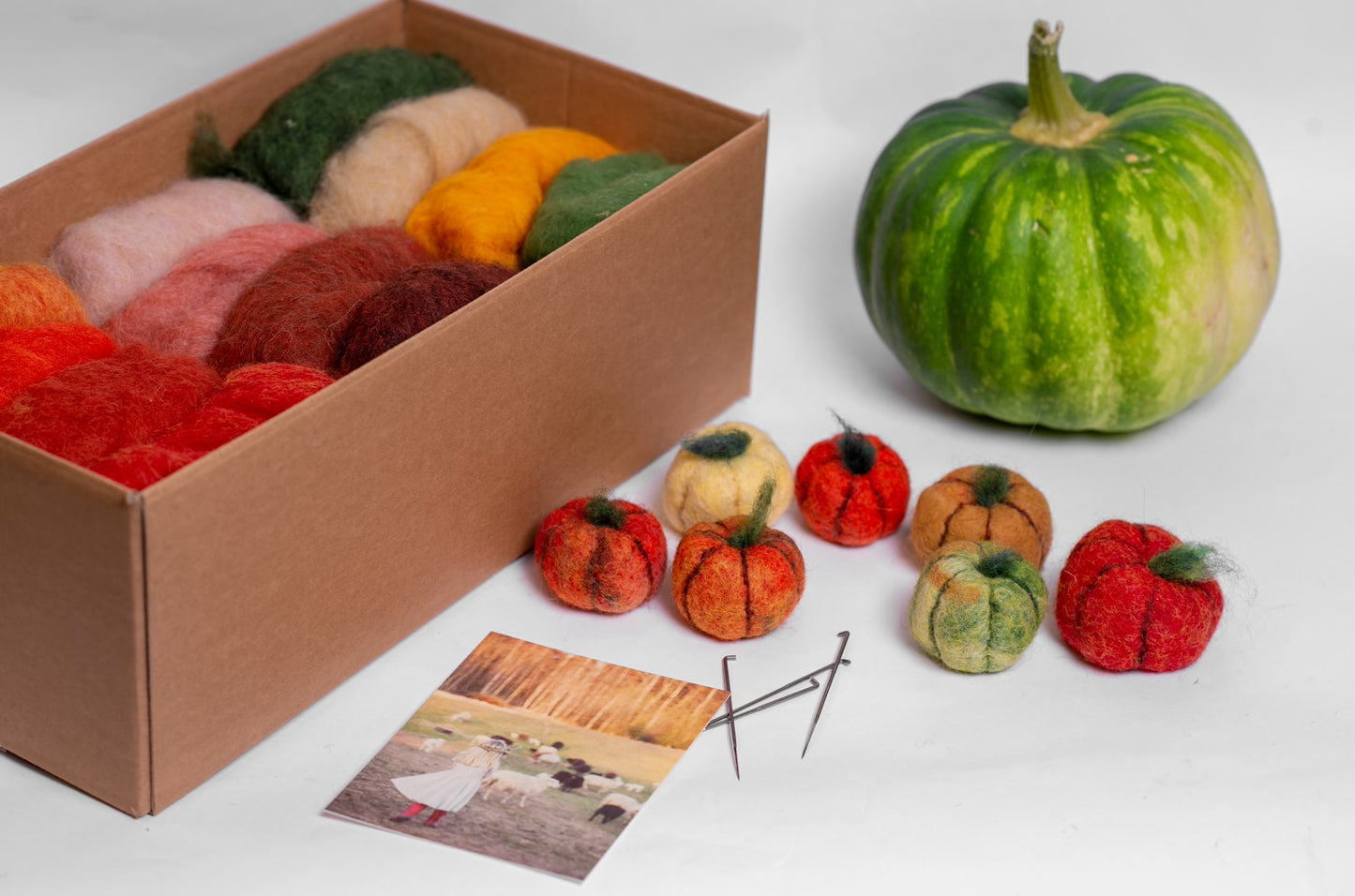 [felted_slippers],[wool_slippers], [burebure_slippers], [warm_wool_slippers], Wool Pumpkins Felting Kit - 12 Colors Autumn Goods Craft Kit - DIY Kit - Needle Felting Kit - Wet Felting Starter Kit Plus Instructions, Bure Bure wool slippers