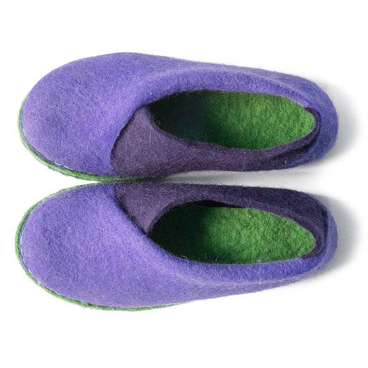 Purple and Green Envelope Felted Wool Slippers