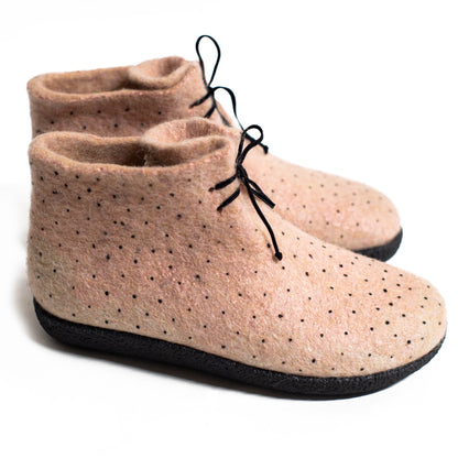 [felted_slippers],[wool_slippers], [burebure_slippers], [warm_wool_slippers], Women's WOOBOOTS - Powder Polka Dots, BureBure shoes and slippers
