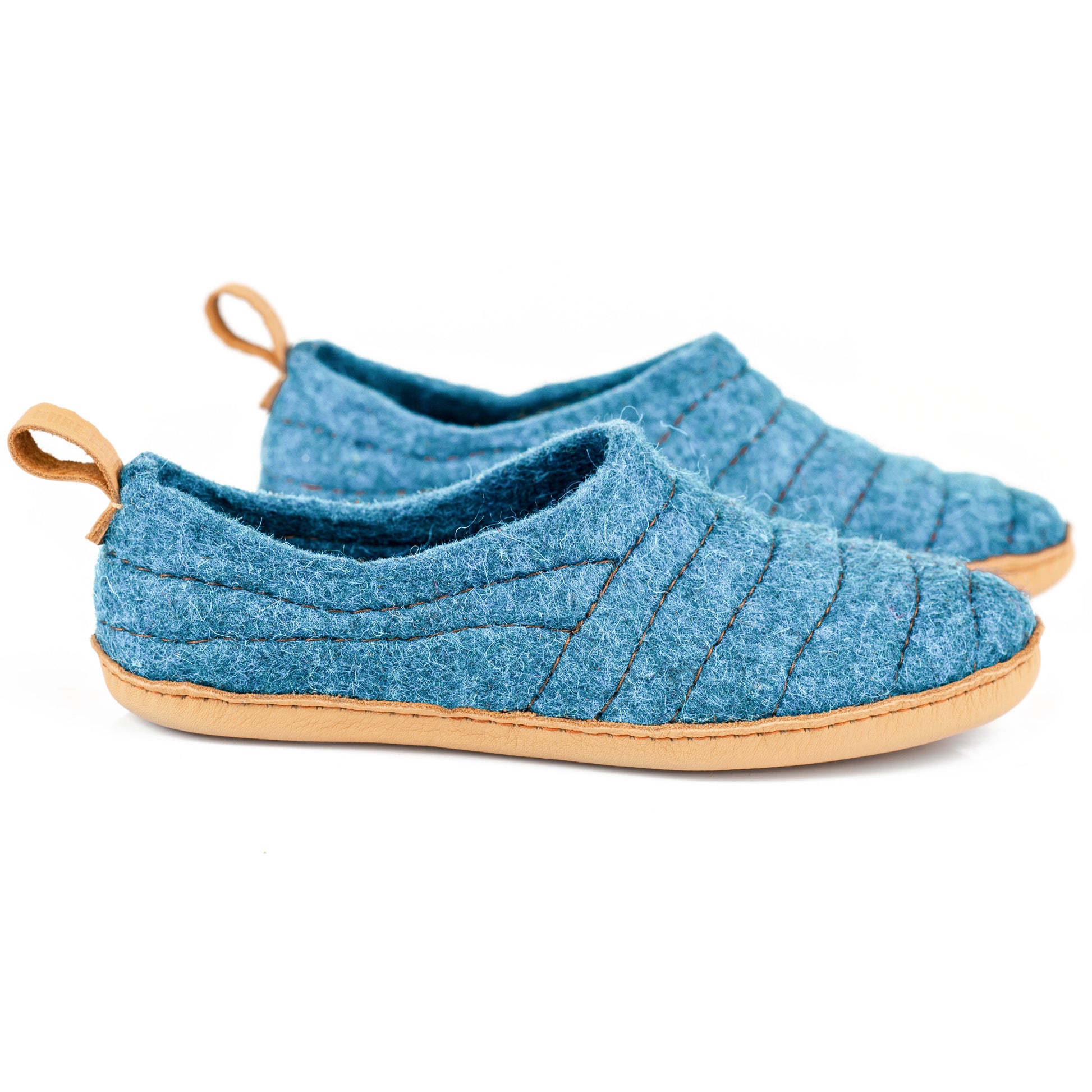 Petrol Light COCOON slippers  for women with recycled leather pull loops by BureBure