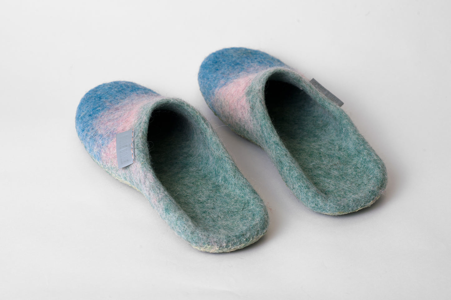 Mint, Turquoise and Blush Pink Felted Slip On Slippers for Women with Latex Soles