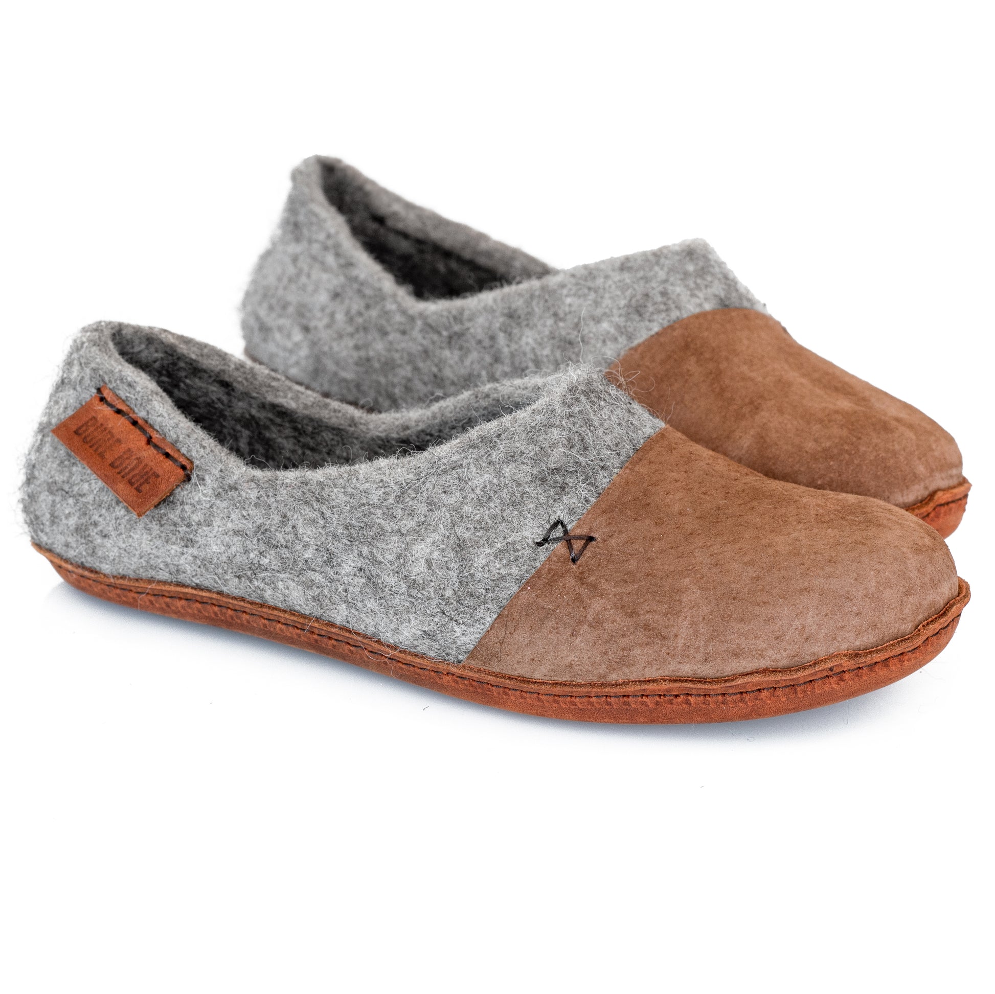 Suede and Wool Slippers for Men  from the Side, hand-stitched BureBure logo visible