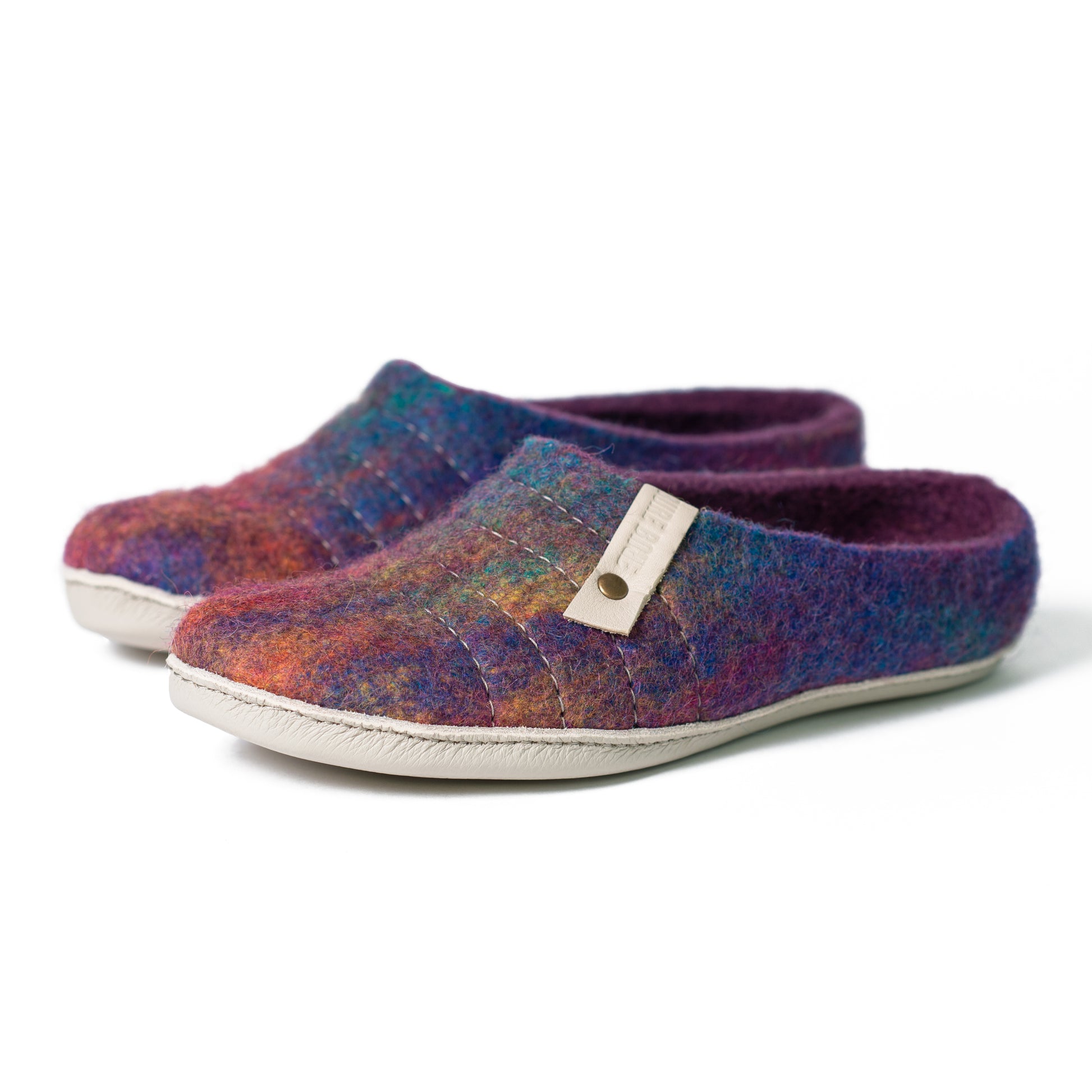 Purple Rainbow Low Cut Felted Wool Clogs for Women with White Recycled Leather Soles - Cocoon collection