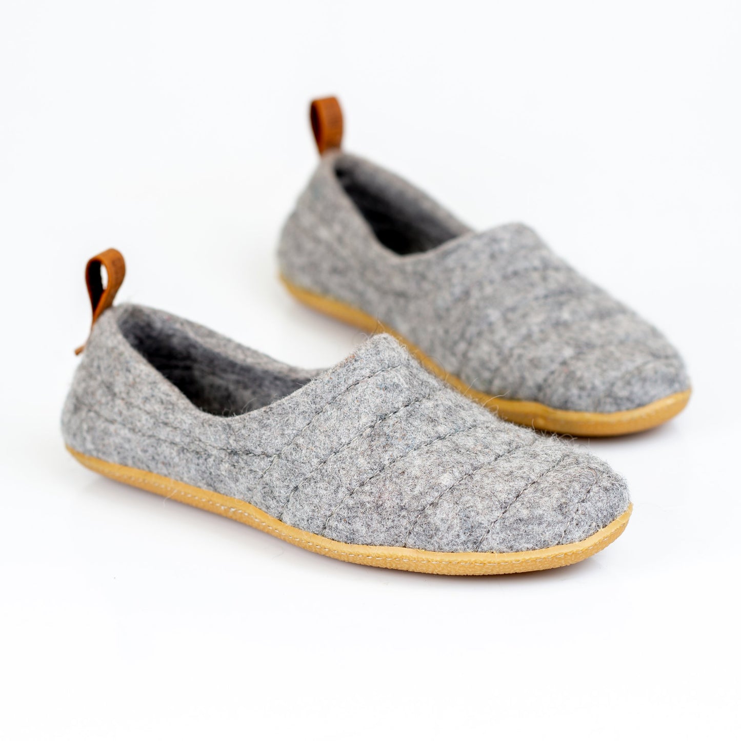 Grey COCOON woolen slippers with pull loop & sturdy stitching