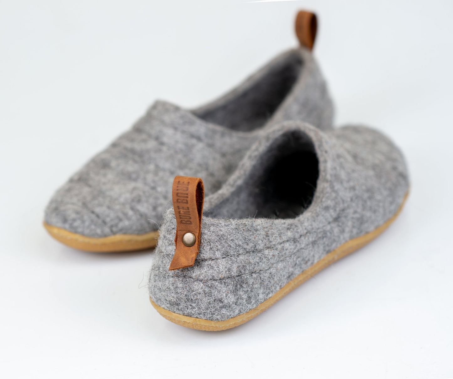 Grey COCOON woolen slippers with pull loop & sturdy stitching