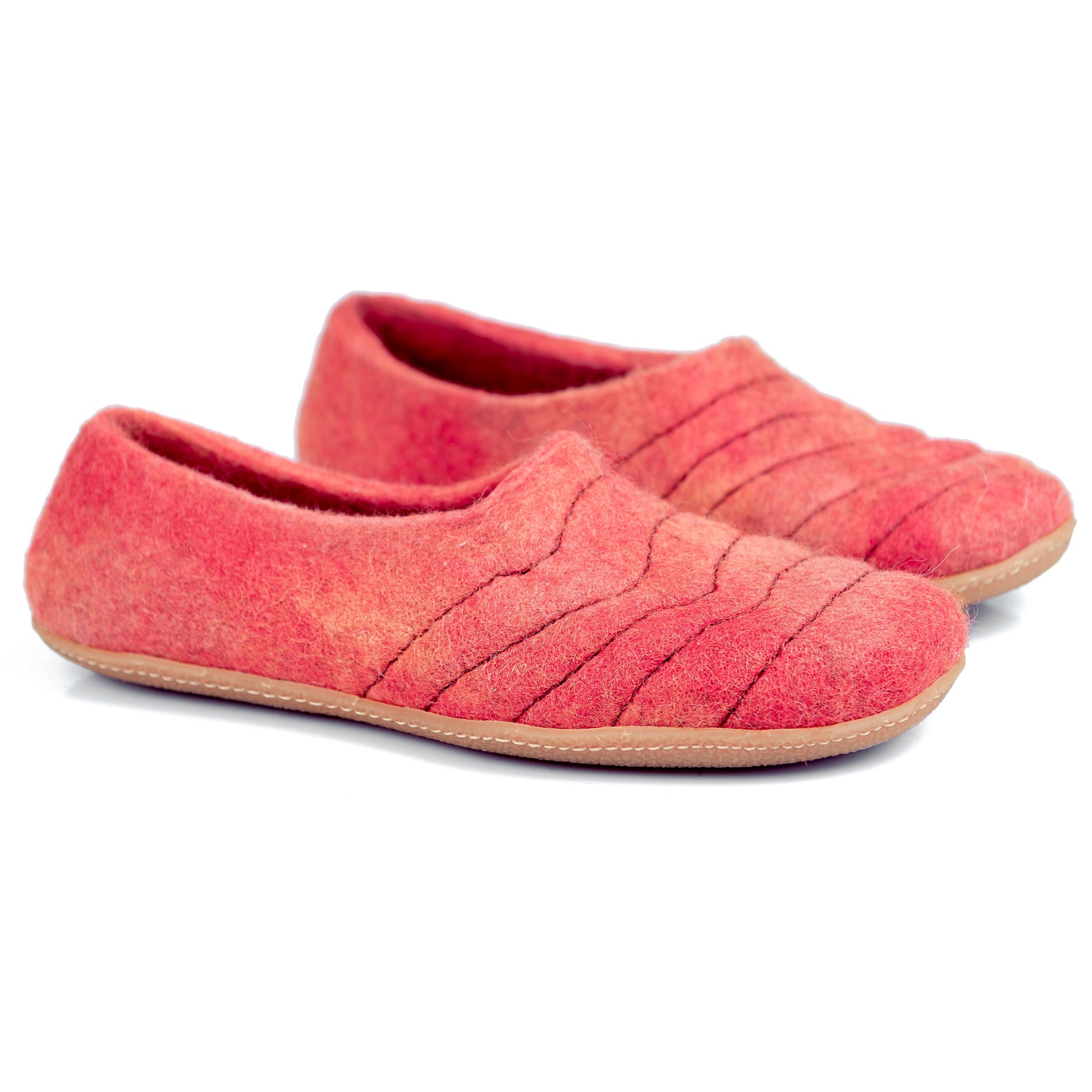 Coral Color Womens Felted Wool Clogs Style Slippers with Sturdy Stitching Decor