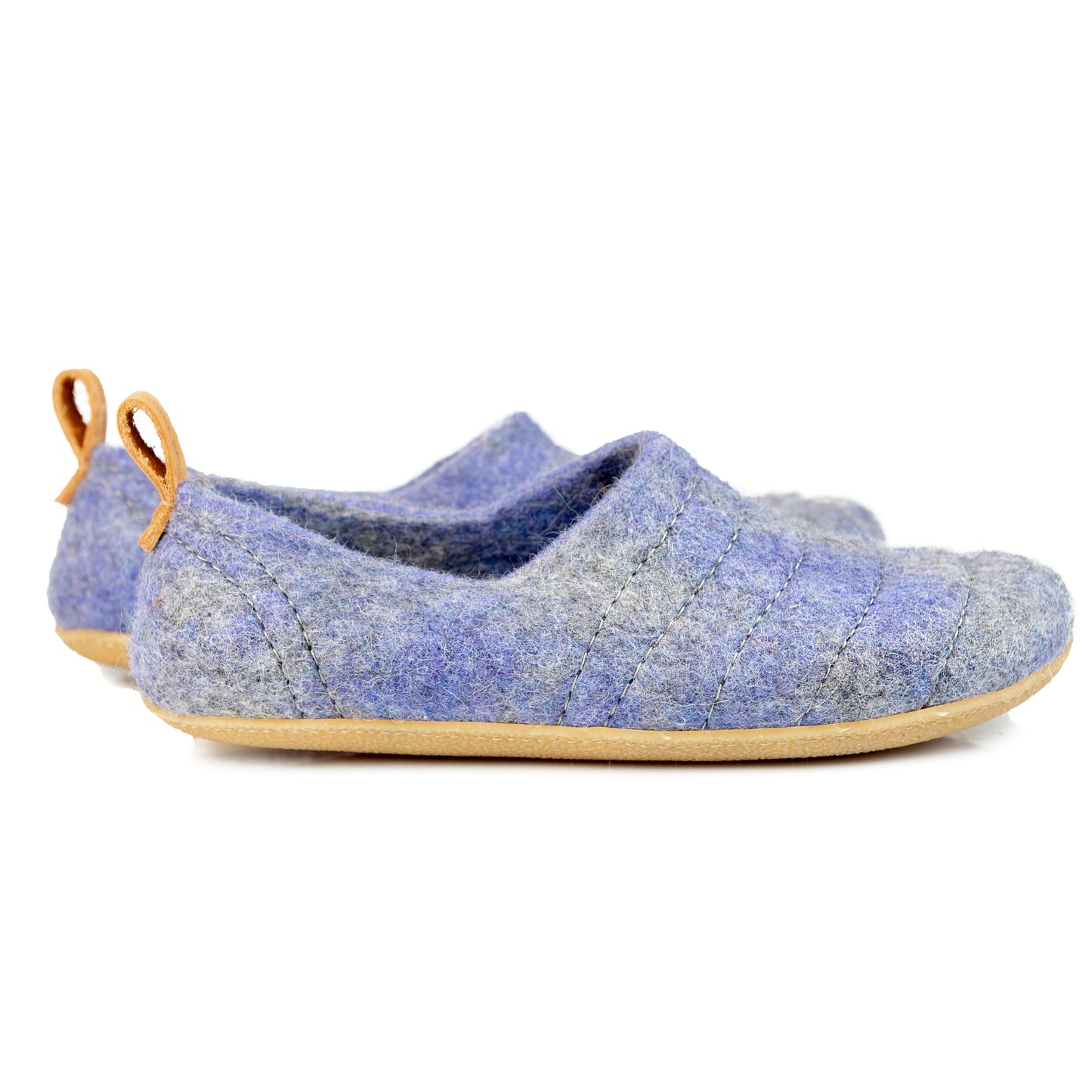Grey  and Baby Blue COCOON clog-style slippers with a leather pull loop & sturdy stitching 