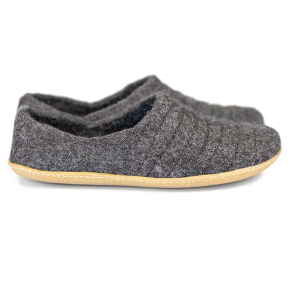 Dark Gray COCOON woolen slippers with durable stitching on surface