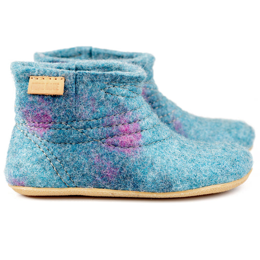 Light Petrol Blue Decorated Felted Wool Boots Slippers for Women