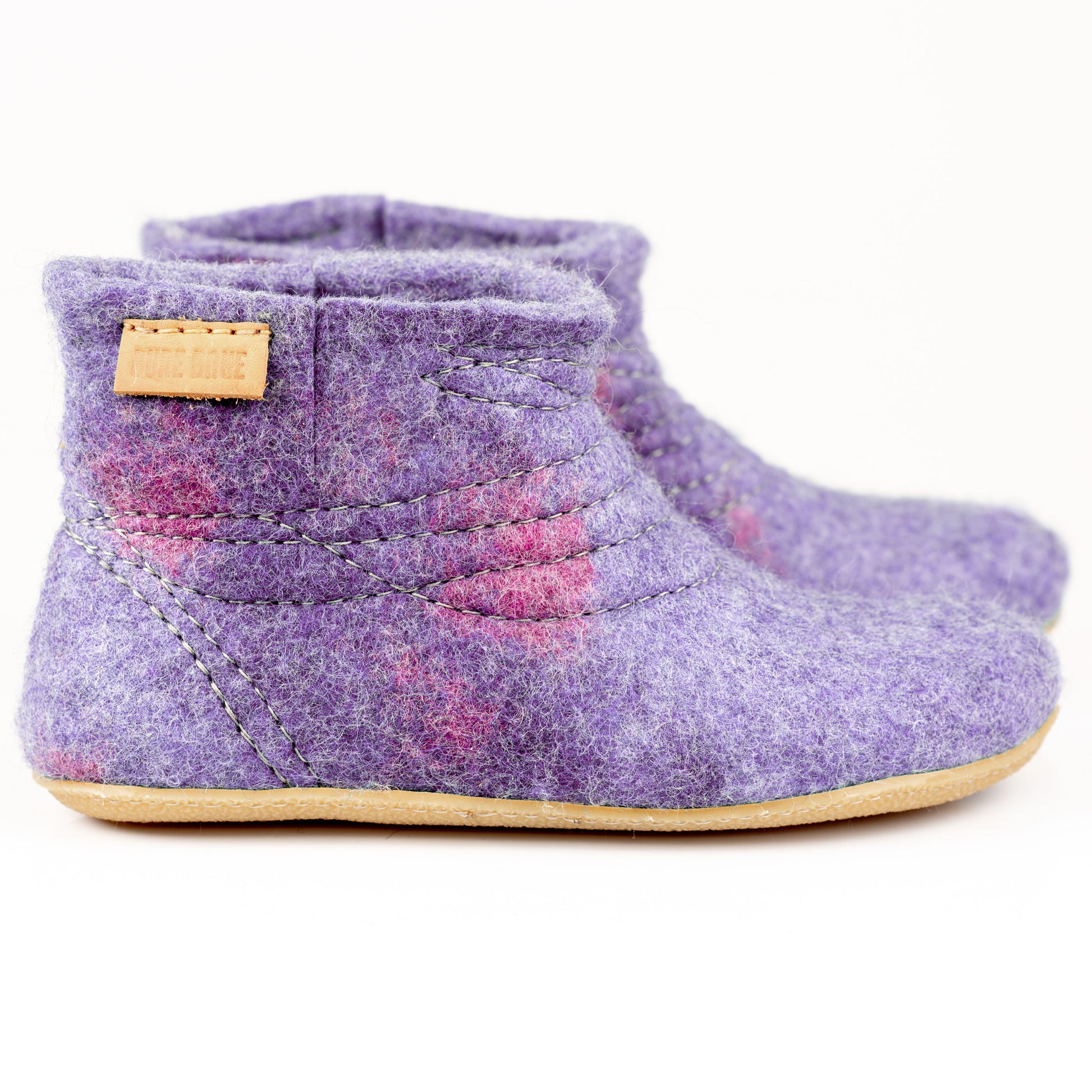 lilac felted wool middle ankle boots with sturdy stitching and short side cuts