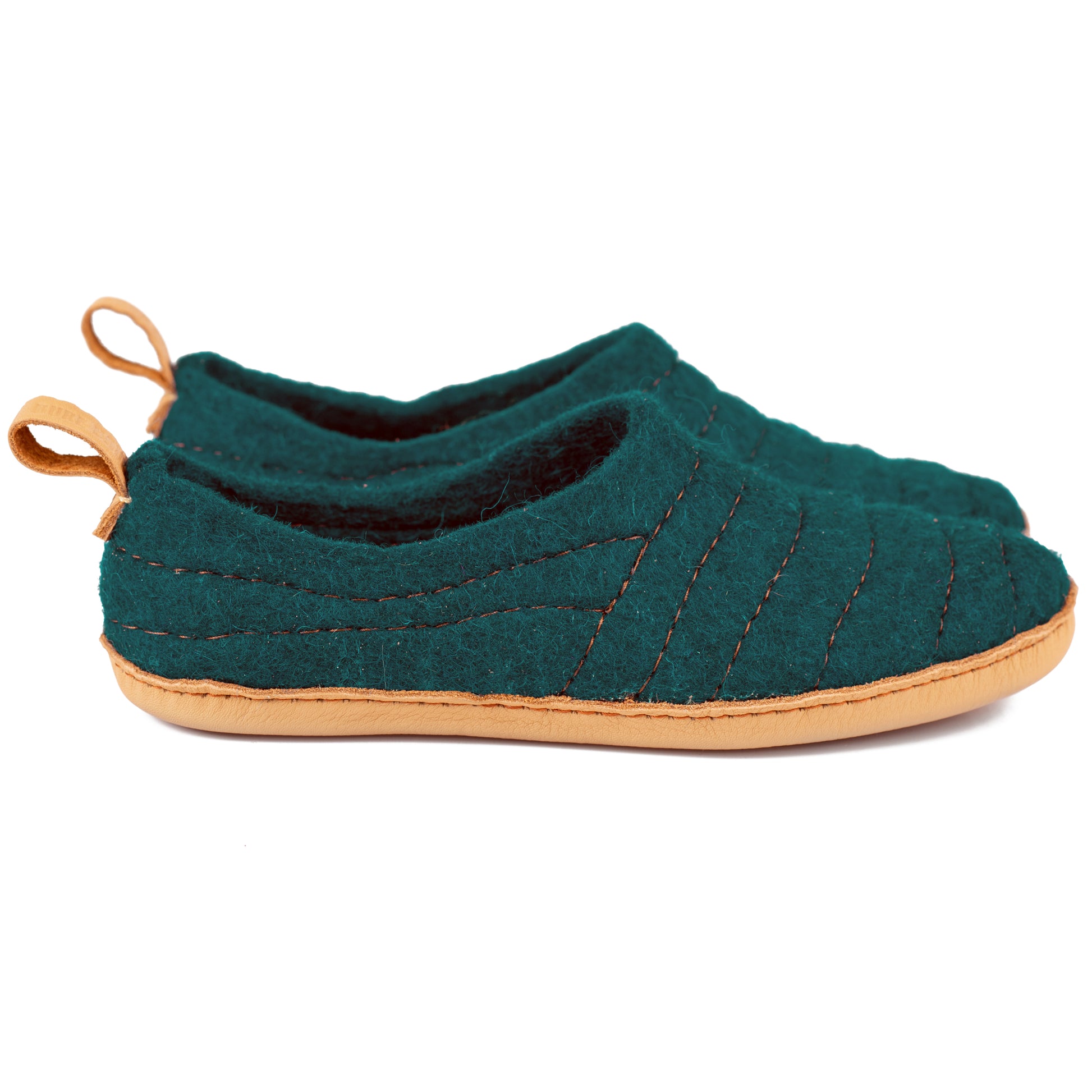 Dark Cyan Cocoon Handmade Felted Wool Slippers for Women with Sturdy Stitching and Recycled Leather Loops