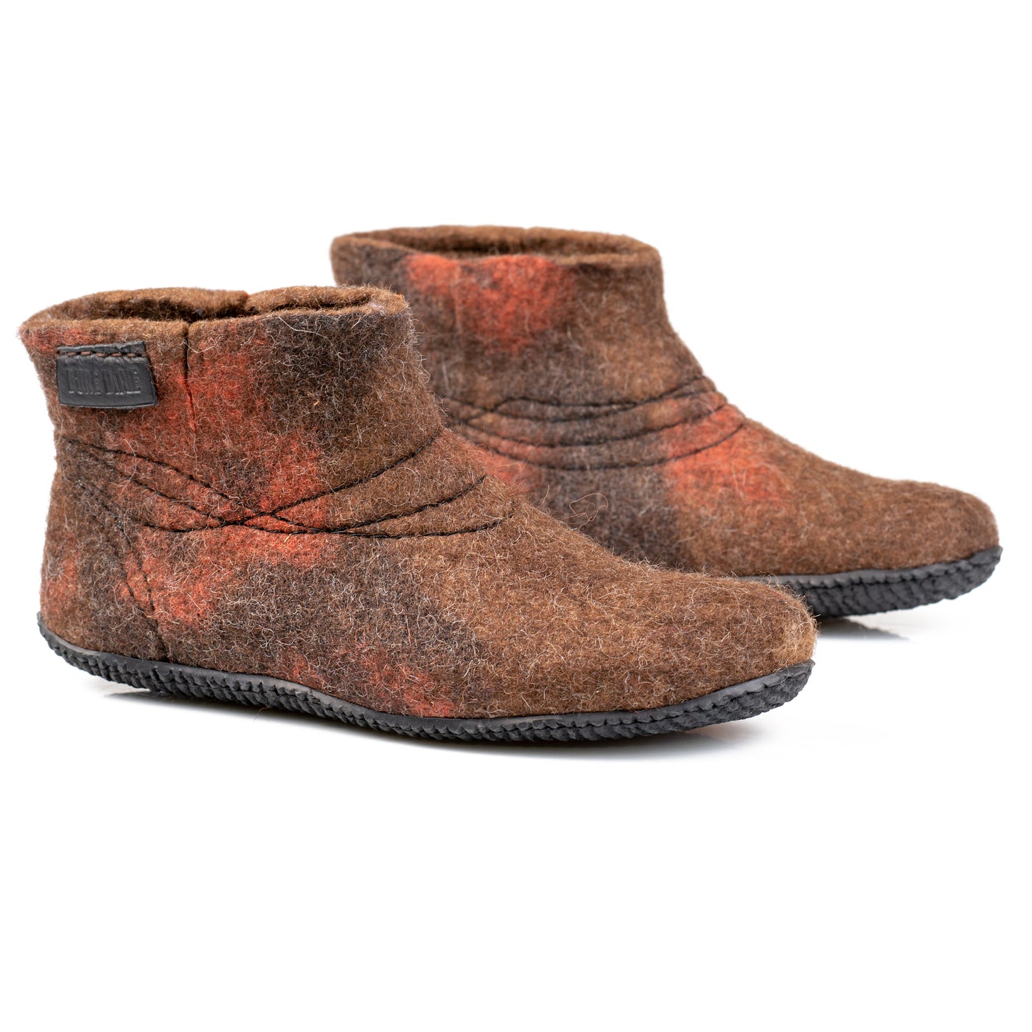 Brown felted wool ankle boots with sturdy stitches